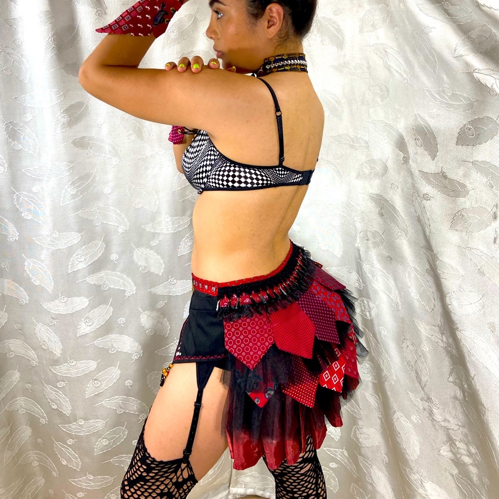 Xanadu Designs, One of a kind, Handmade, Upcycle’d Men’s Tie, Sexy Bustle Skirt.